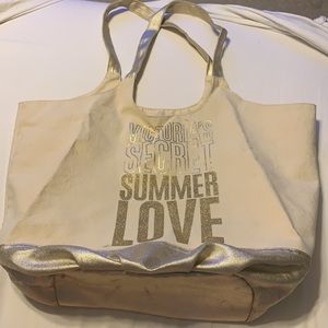 Gold canvas Victoria’s Secret tote